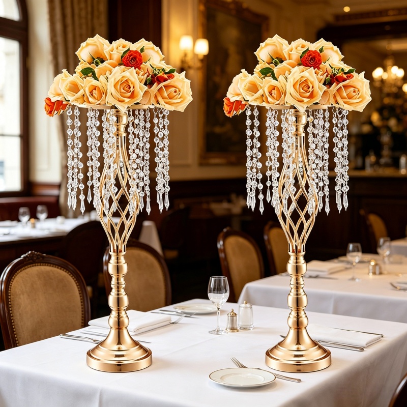 Elegant Tall Gold Crystal Flow - Florist Supply Vases 评论和价格