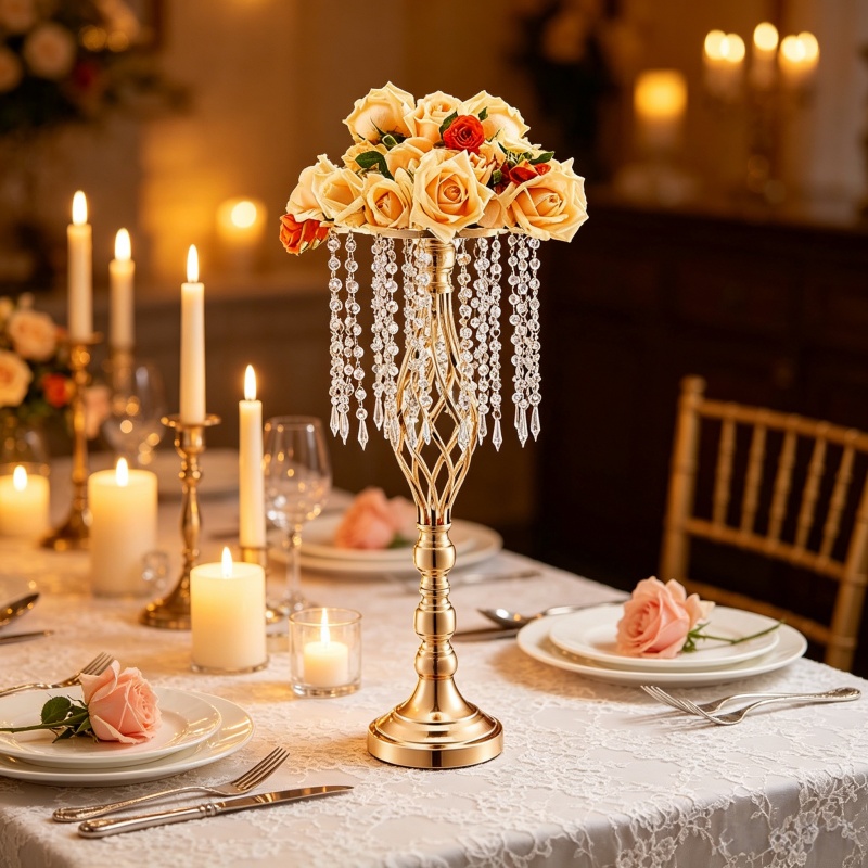 Elegant Tall Gold Crystal Flow - Florist Supply Vases 评论和价格